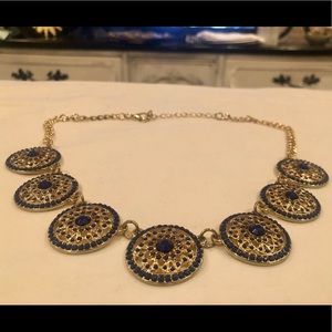 Blue and gold circle pendant necklace